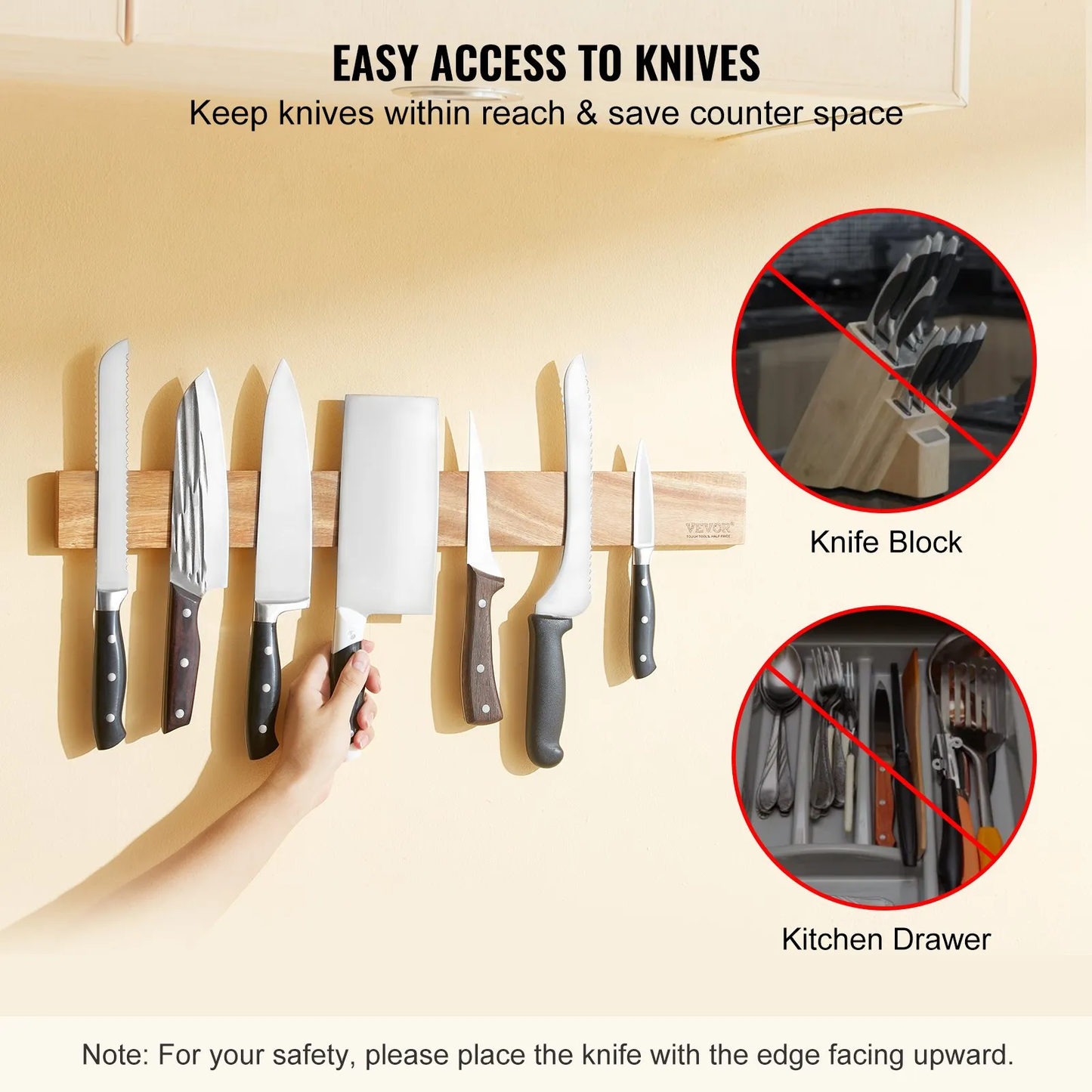 VEVOR Magnetic Knife Holder with Enhanced Strong Magnet, 24" No Drilling Knife Strips Organizer for Wall