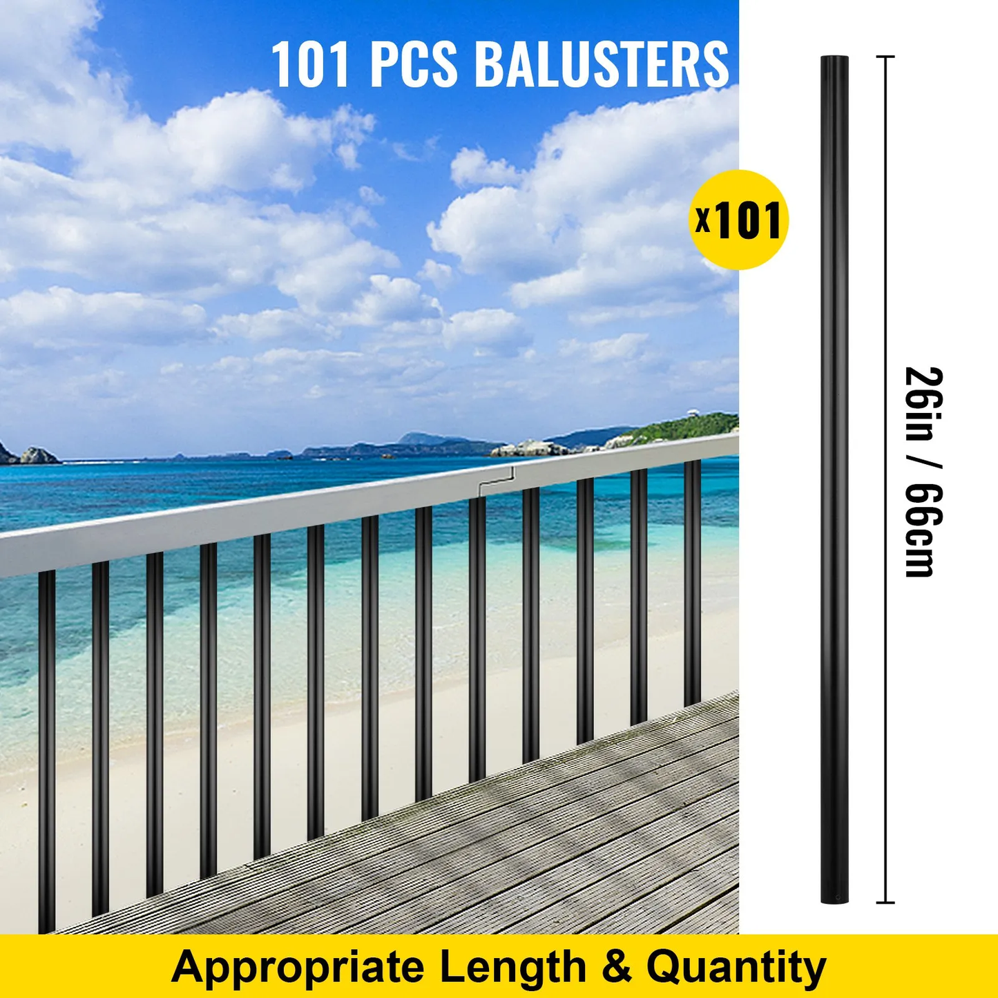 VEVOR Deck Balusters, 101 Pack Metal Deck Spindles, 26"x0.75" Staircase Baluster With Screws,-$100