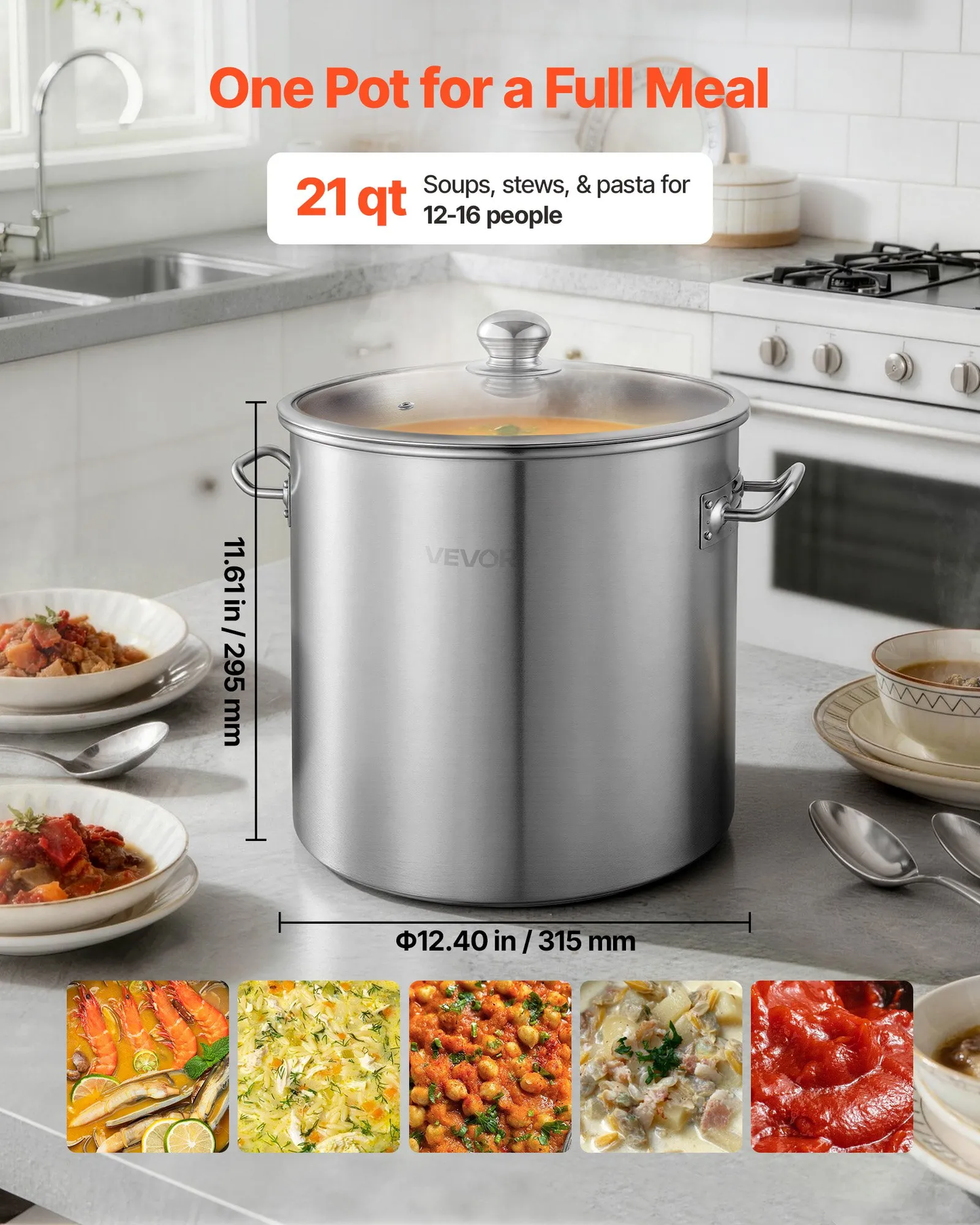 Open box, 90% new VEVOR Stainless Steel Stock Pot, 21-Quart Stainless Steel Stockpot w/Glass Lid,-$35