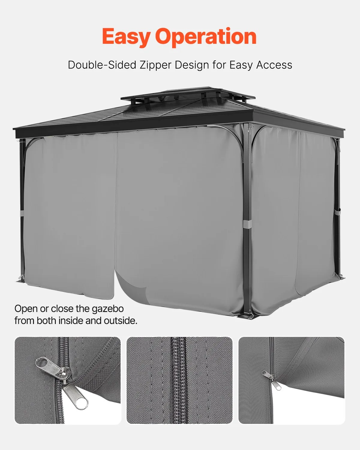 VEVOR Gazebo Curtains Outdoor, Fit Most 10' x 10' x 6.7' Gazebos, 4-Panel Sidewall ,-$40