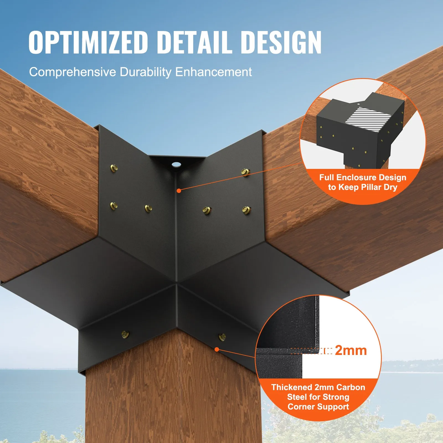 VEVOR Pergola Bracket Kit 6''x6''(Inner Size 5.6x5.6), 4pcs 3-Way Heavy Duty Corner Bracket,-$75