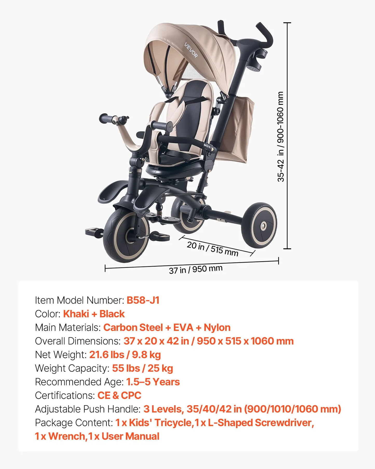 New Assembled VEVOR Toddler Tricycle & Stroller for 18 Months to 5 Year Old, 7-in-1 Kids Trike, -$100