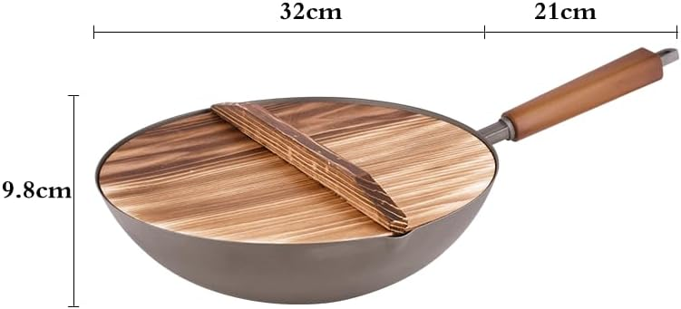 BNIB-Non-Stick Wok Pan with Wooden Lid, 12.6 inch(32cm),Ergonomic Handle, Deep Bowl Design Grey,