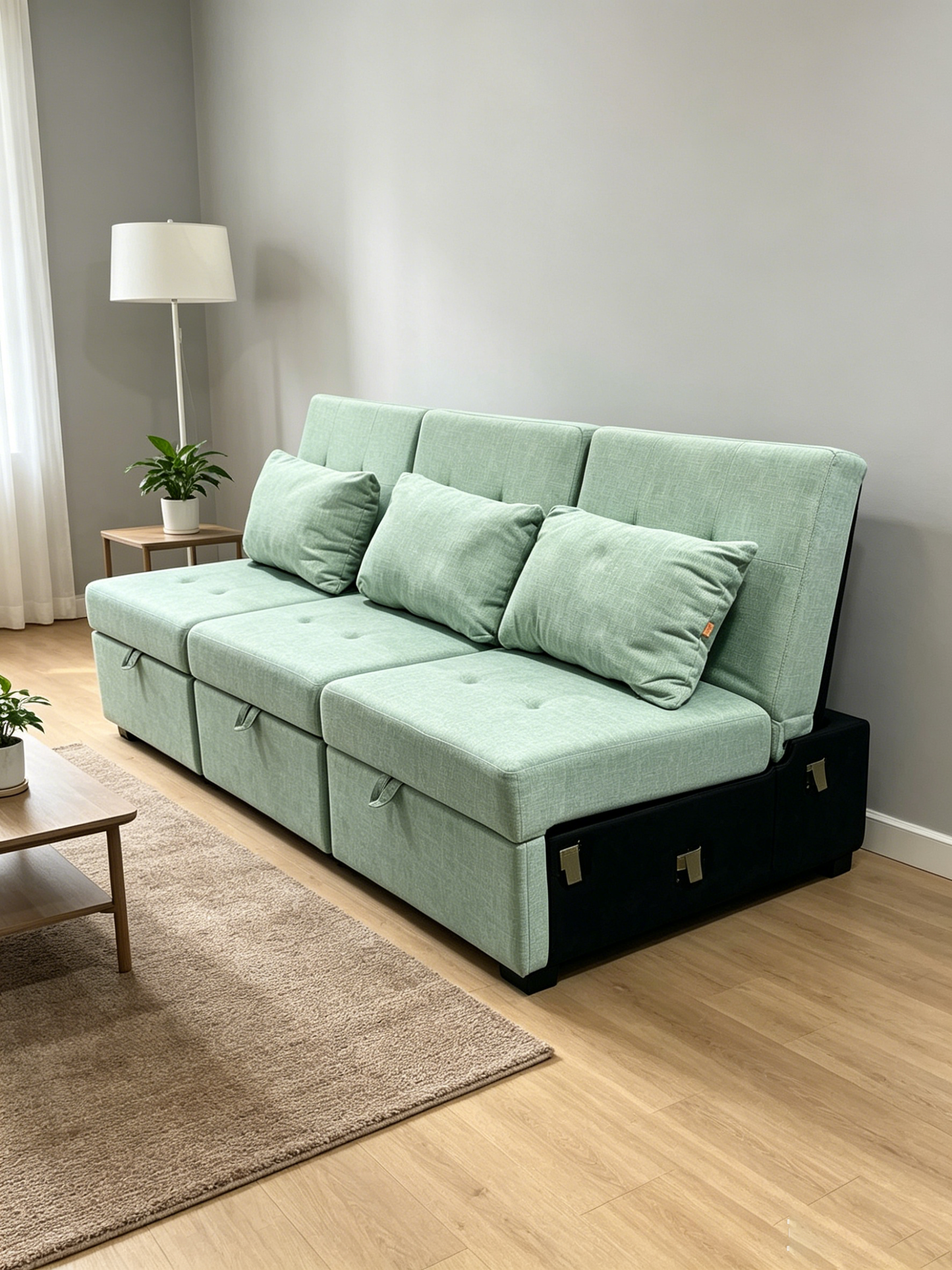Brand New Assemble POVISON Chair Bed Sleeper, 3-in-1 Convertible Sofa Chair W/ Adj(Light Green),-$750/Set