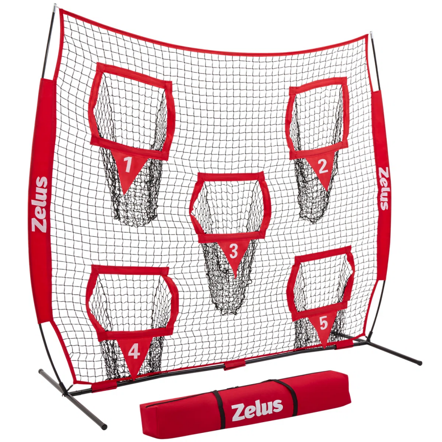 BNIB-8 x 8 ft Red Football Throwing Net, Quarterback Training Equipment with 5 Target Pockets,-$115