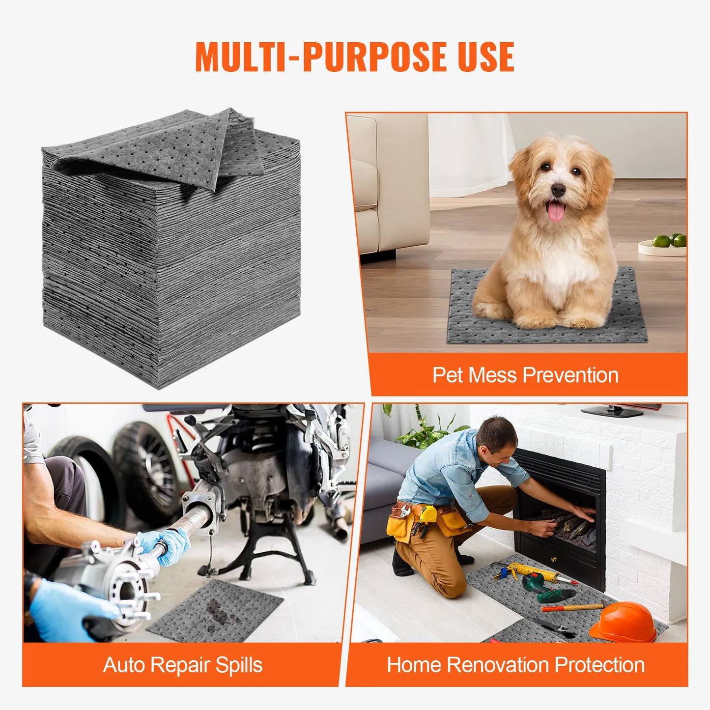 VEVOR Spill Absorbent Pads, Universal Absorbing Mat Absorbs up 12 Gal, 13" L x10" W,-$40