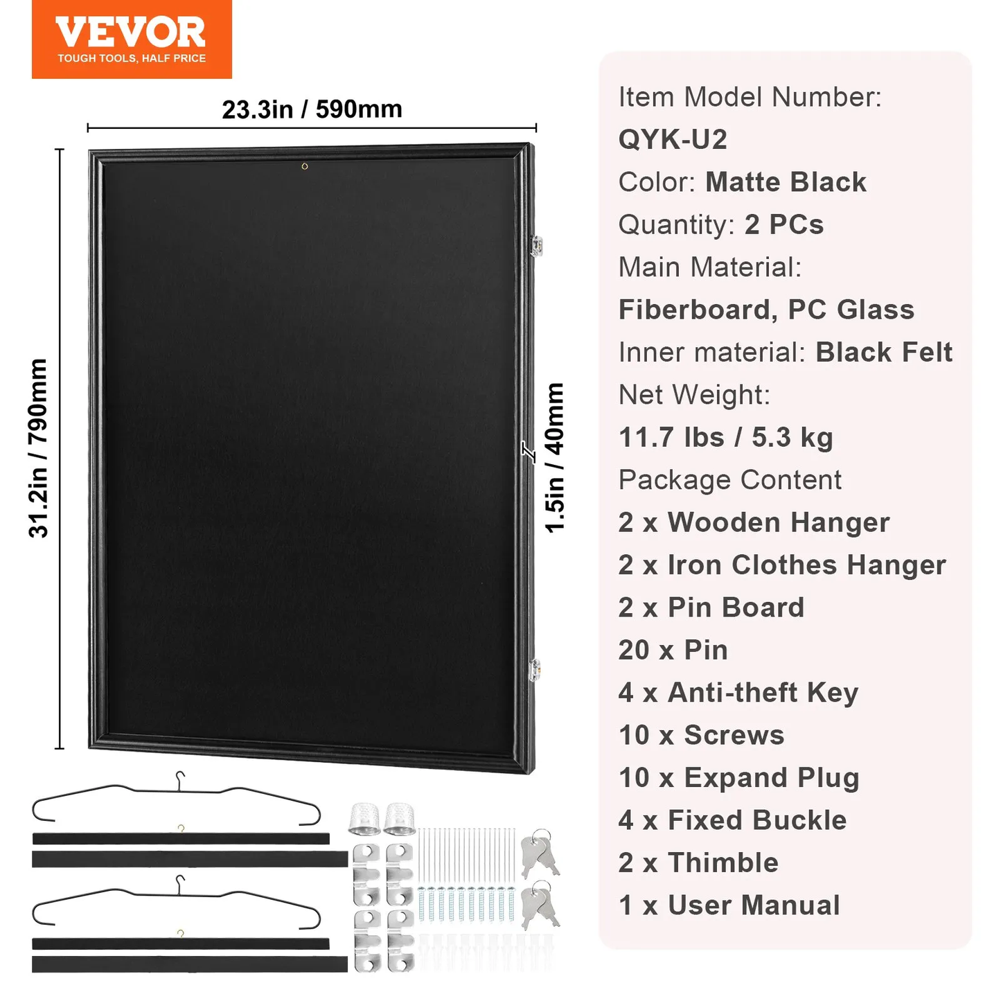 VEVOR 2PCs Jersey Display Frame Case, 23.3x31.2x1.5 in, Large Lockable with 98% UV Protection