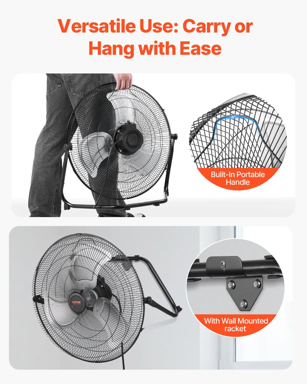 VEVOR 2 PCS Floor Fans, 3 Speeds High Velocity Heavy Duty 20 Inch Industrial Fan, 4800 CFM 360° Adj,-$90