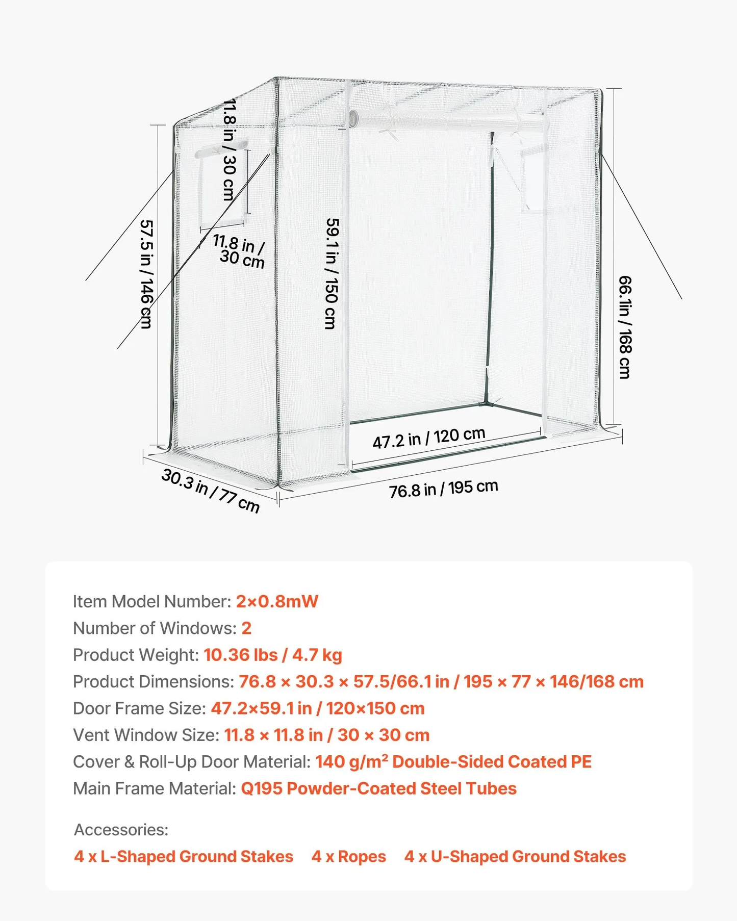 VEVOR Walk-in Greenhouse, 76.8" x 30.3" x 66.1" Greenhouse for Outdoors with Windows, PE Cover,-$35
