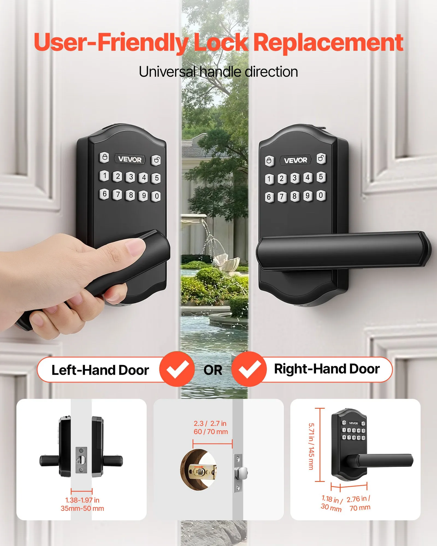 VEVOR Keyless Entry Door Lock with Handle, Electronic Lever Door Handle with Keypad,-$40