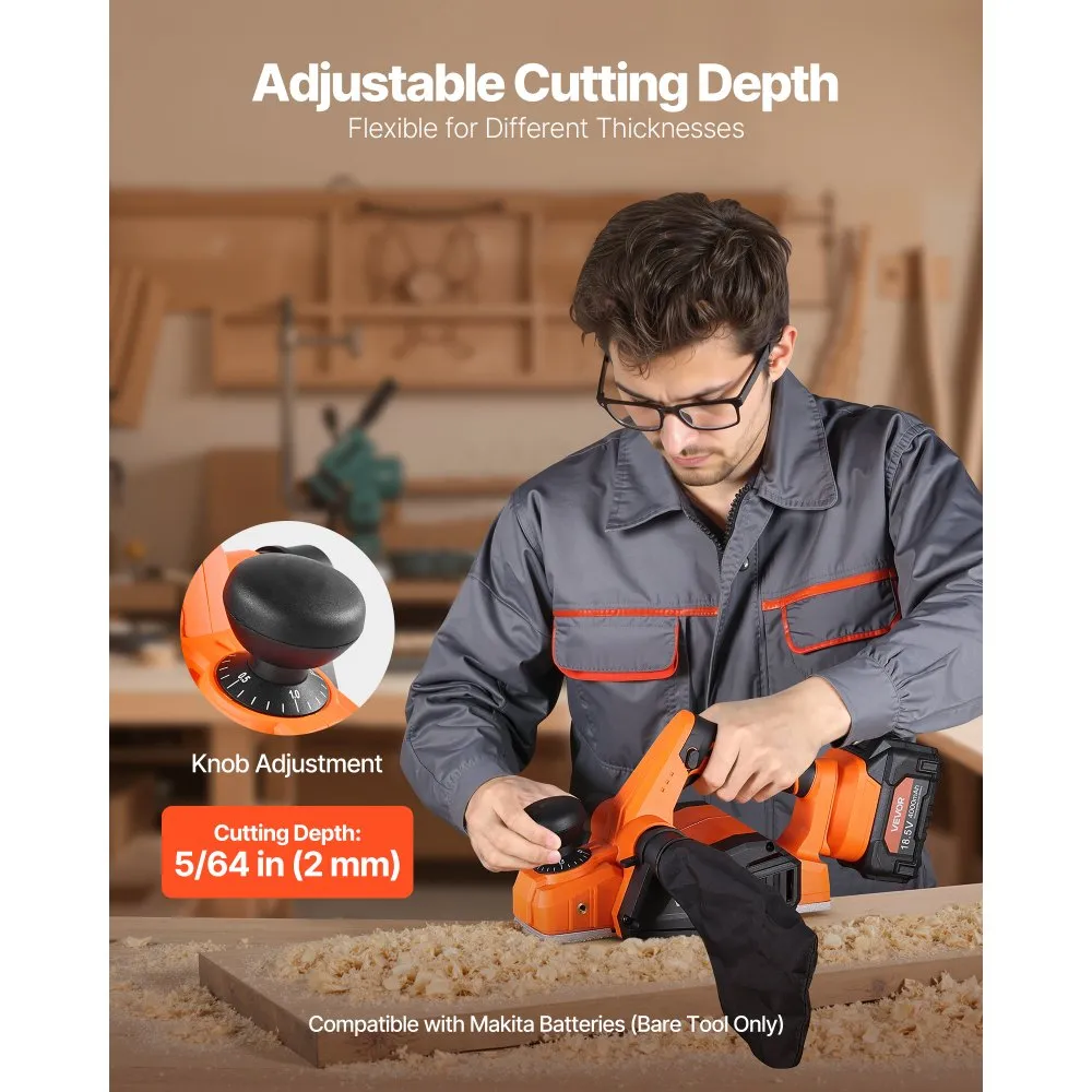 VEVOR Cordless Handheld Planer, 3-1/4-Inch Cut Width, 15000 RPM Electric Hand (Bare Tool Only),-$45