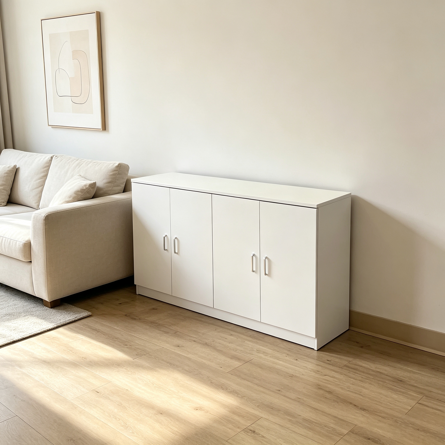 Brand New Assembled 4-door Sideboard Cabinet w/1 Adjustable Shelf, Storage Cupboard (White),-$160