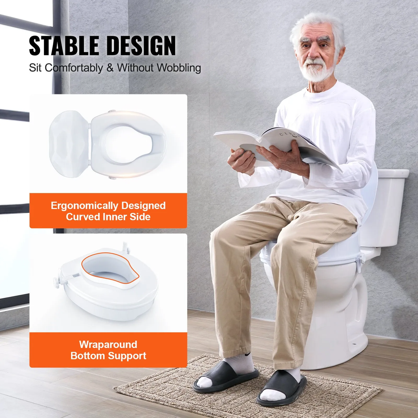 VEVOR Raised Toilet Seat, 4" Height Raised, 300 lbs Weight Capacity, Universal Toilet Seat Riser,-$30