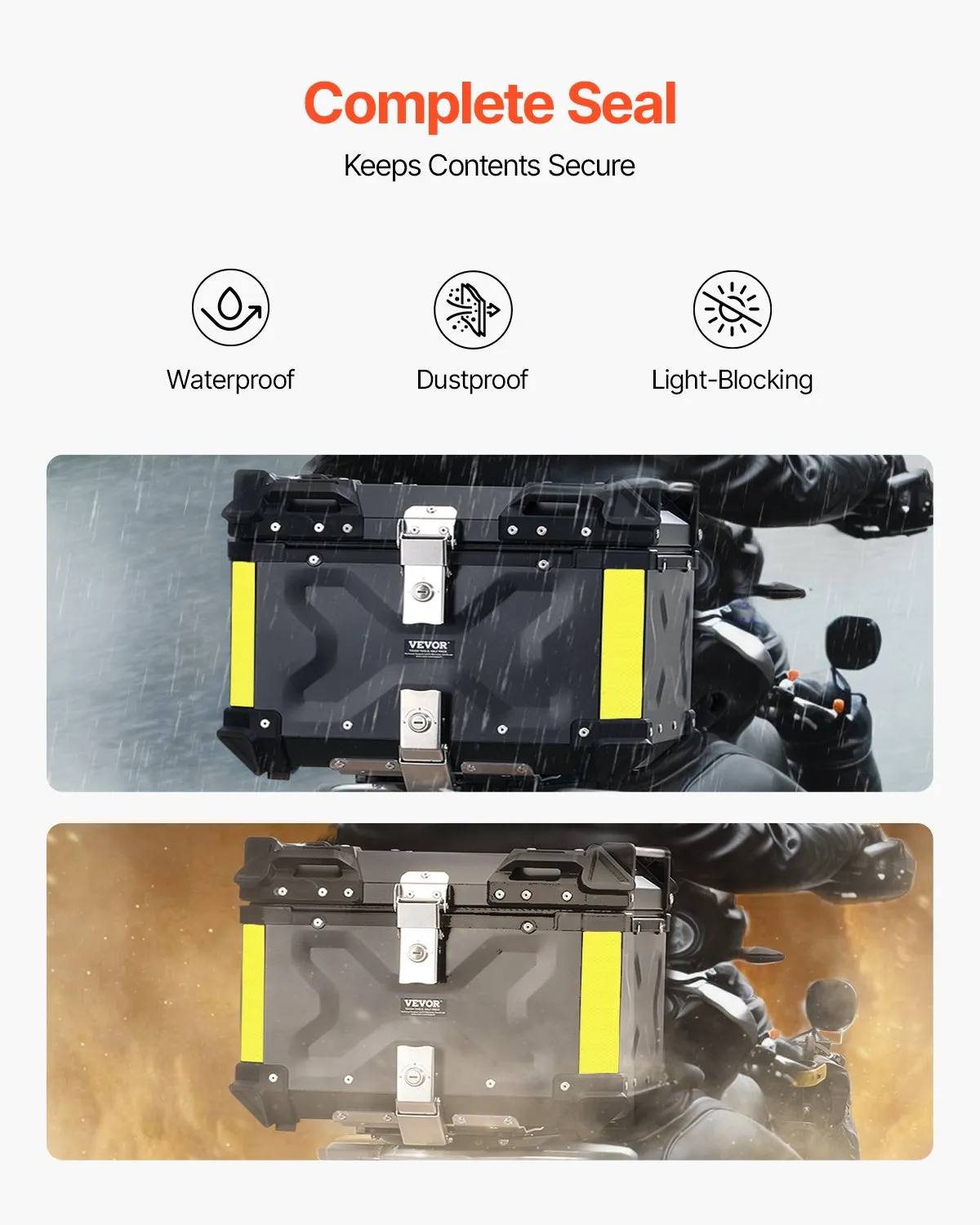 VEVOR Motorcycle Top Case, Universal Aluminum Alloy Motorbike Tail Box with Leather Lining,-$120