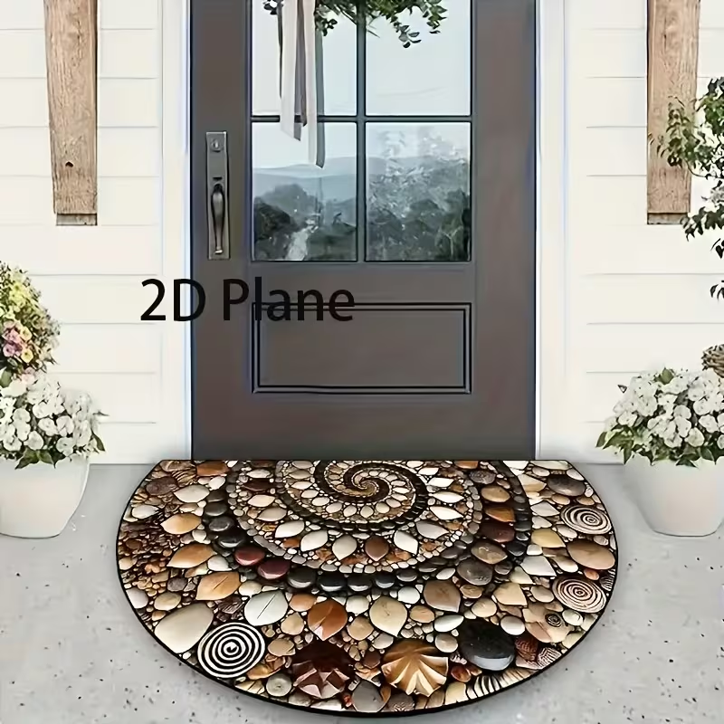 BNIB-2D flat design,60x90cm, pebble crystal velvet doormat, semi-circular home decorative floor mat ,-$5