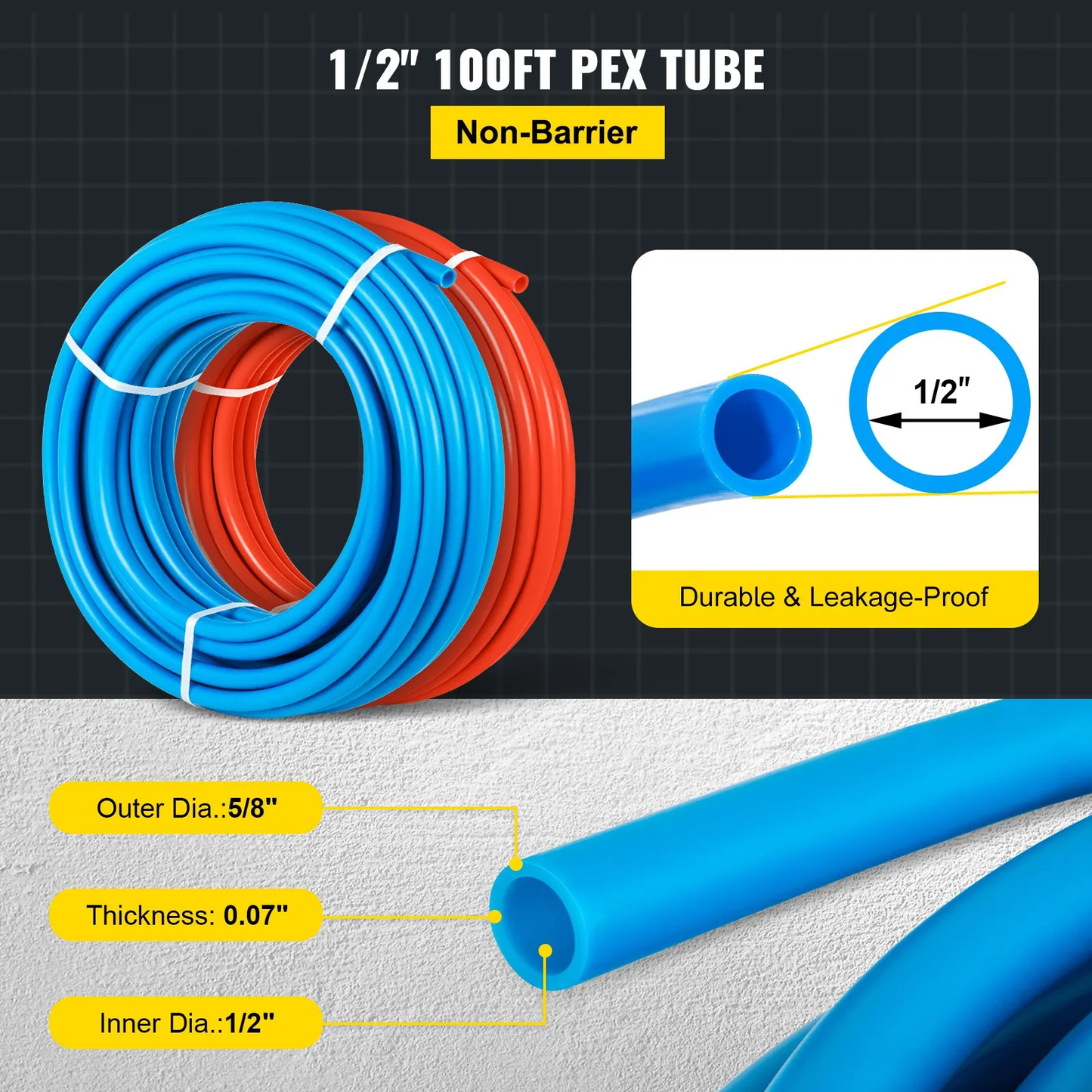 VEVOR 2 Rolls of 1/2" x 100ft, Non-Oxygen Barrier Flexible Pipe Tubing, Red&Blue for Hydronic Radiant Heat ,-$75