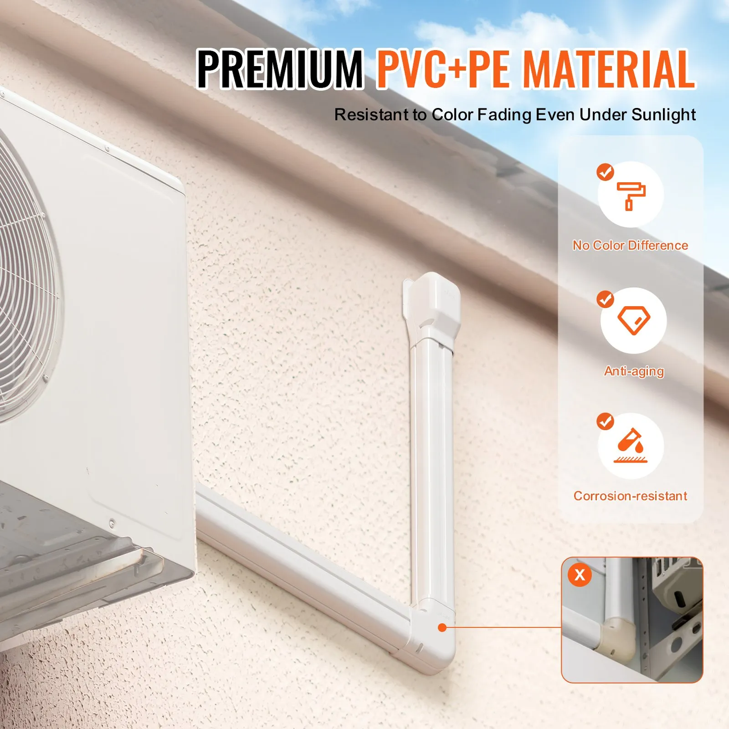VEVOR Mini Split Line Set Cover 3-inch W 17.6Ft L, PVC Decorative Pipe Line Cover For Air Conditioner,-$40