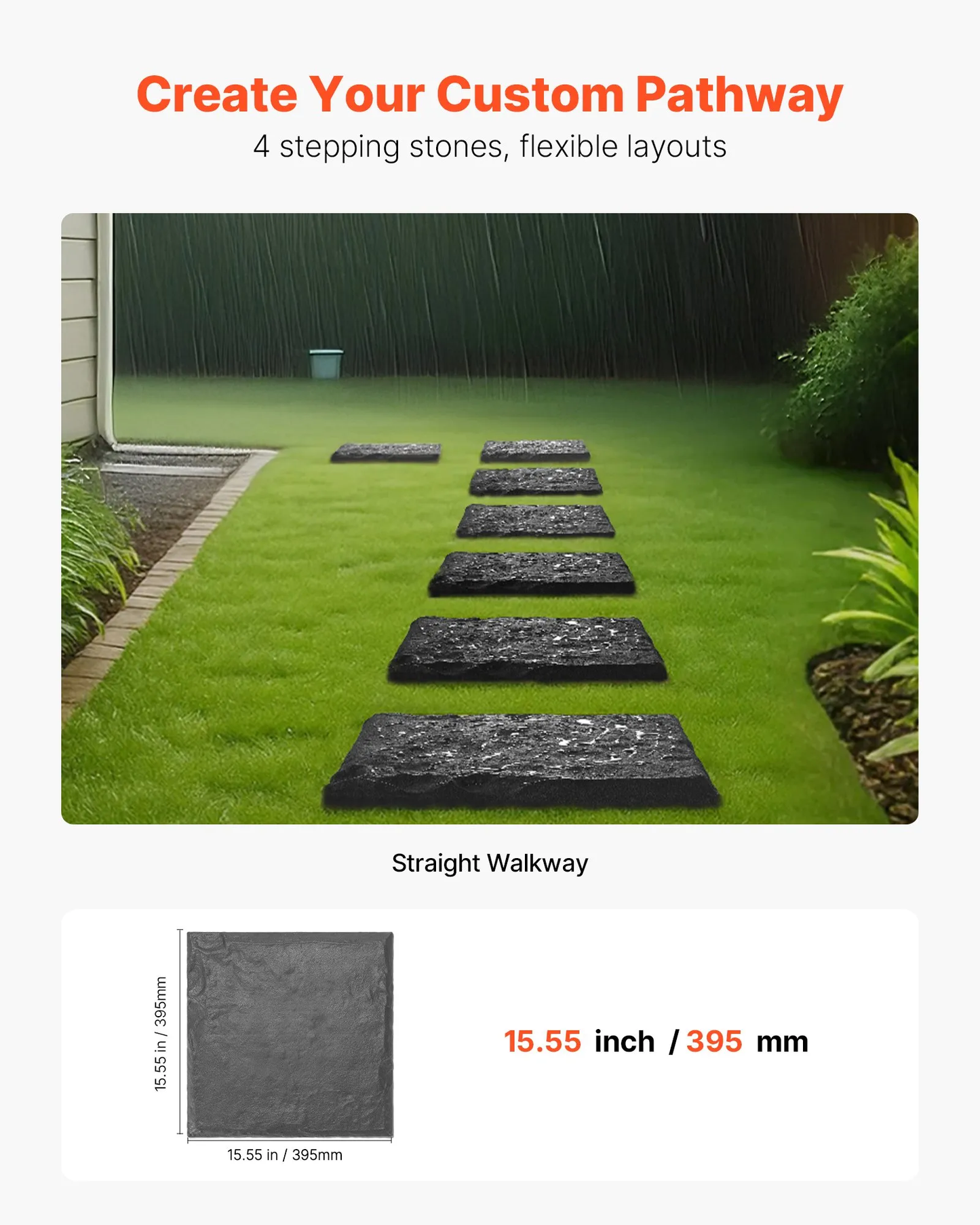 VEVOR Garden Stepping Stones, 4Pcs 15.5 x 15.5 in, Decorative Stepping Stones with Stakes,Grey,-$25