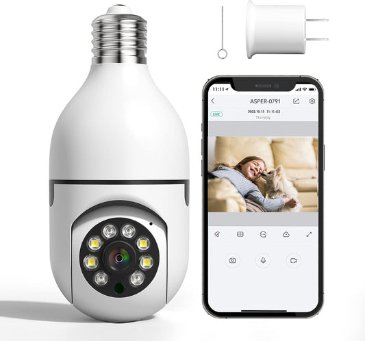 BNIB-Light Bulb Security Camera, 1080P Wireless Indoor Cam with 355°Pan/Tilt, 2.4GHz WiFi (Not 5G)