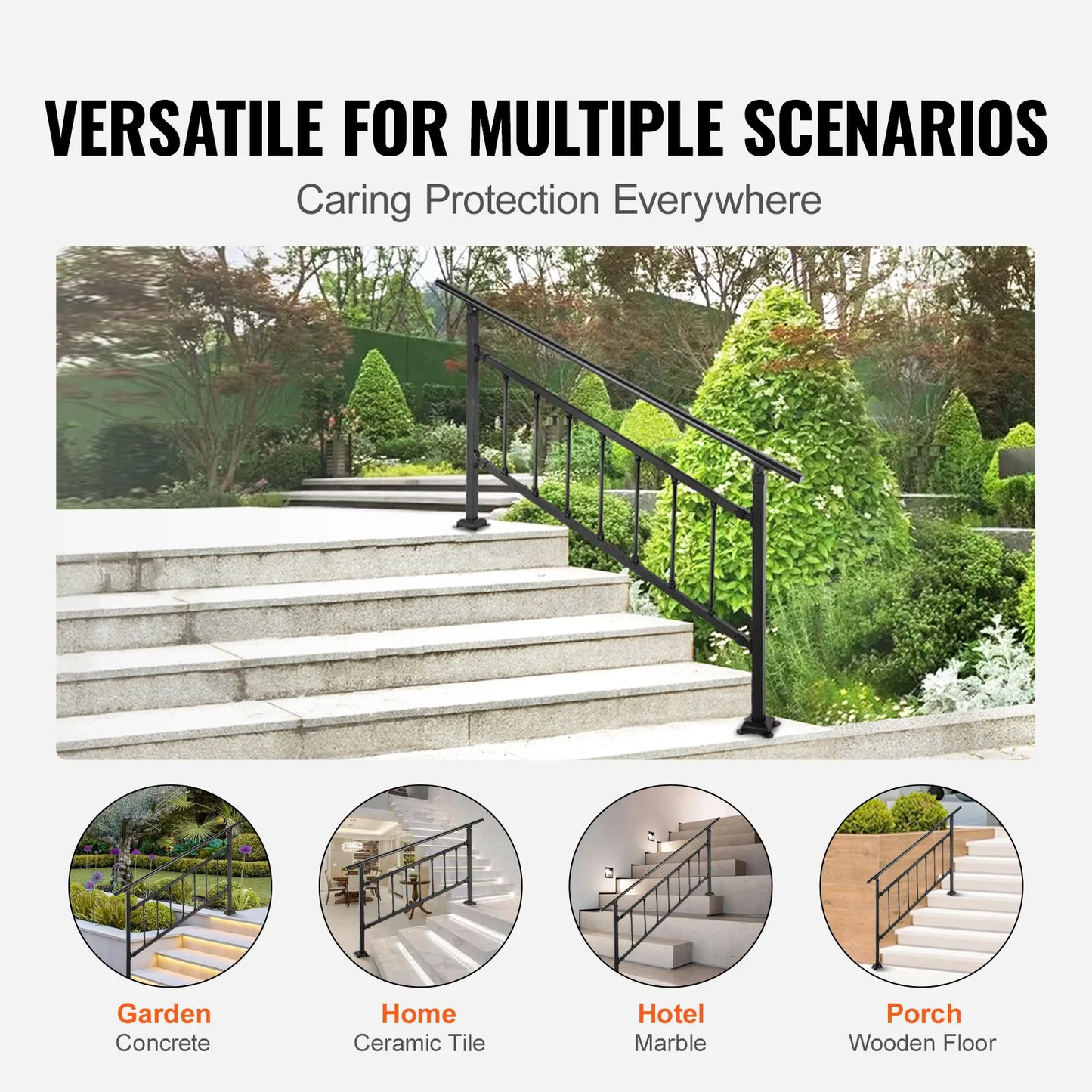 VEVOR Outdoor Stair Railing, Fits for 1-4 Steps Transitional Wrought Iron Handrail, Adjustable,-$80