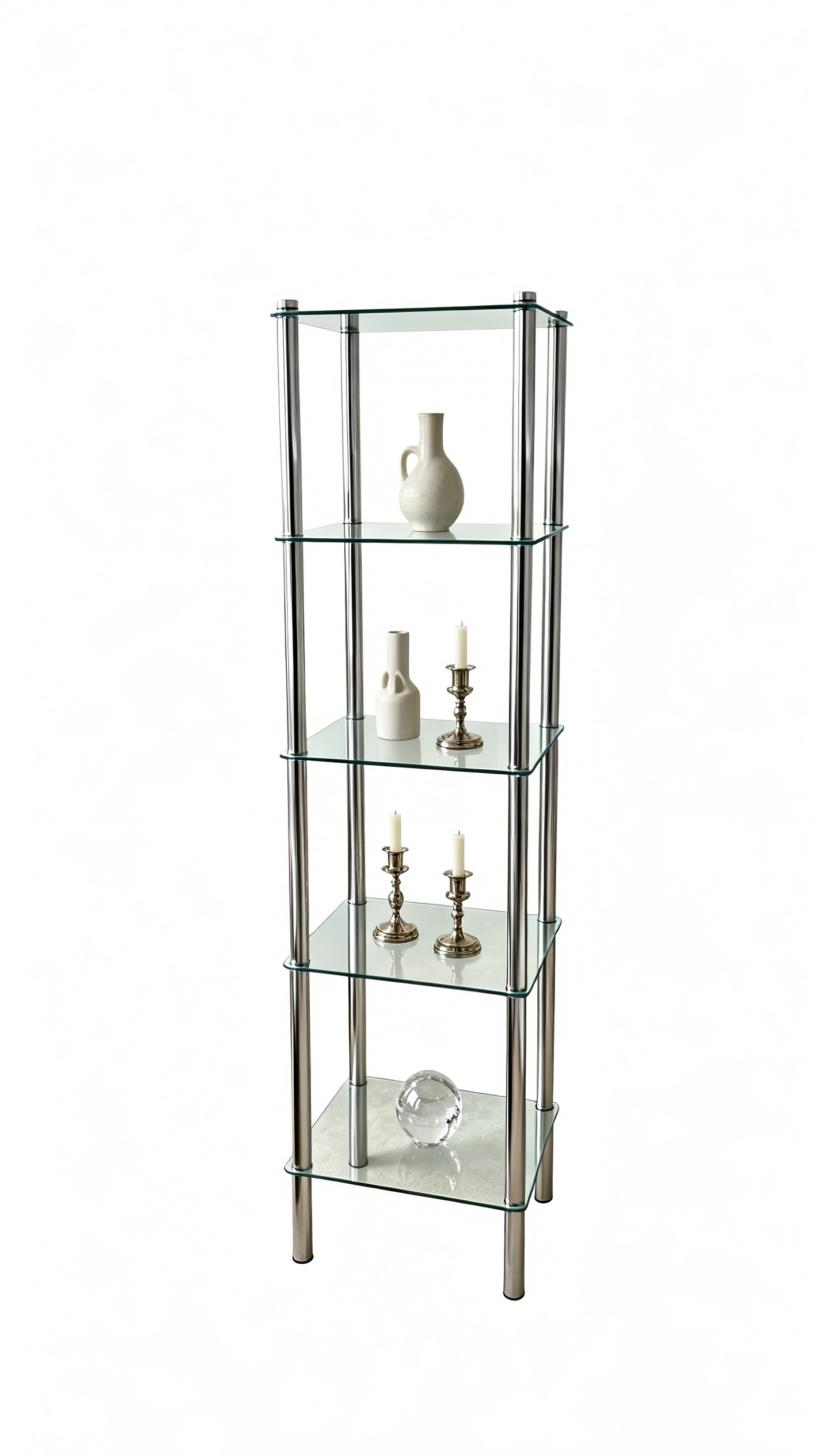 90% Like-New Assemble,5-Tier Glass & Metal Display Shelf,-$40