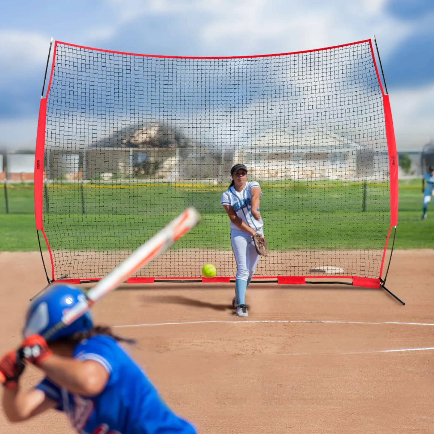VEVOR Barricade Backstop Net, 12x9 ft Ball Sports Barrier Netting, Portable Practice,-$60