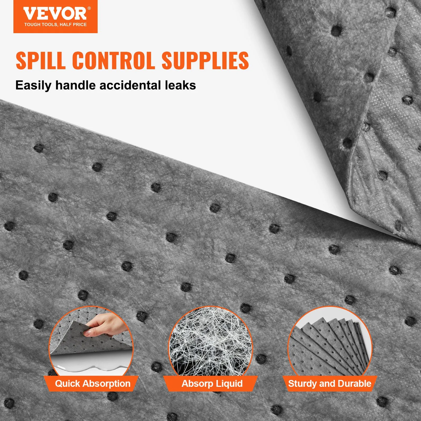 VEVOR Spill Absorbent Pads, Universal Absorbing Mat Absorbs up 12 Gal, 13" L x10" W,-$40