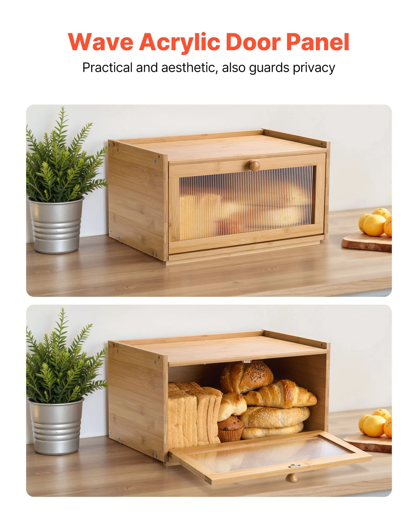 VEVOR Bread Box for Kitchen Counter, Large Capacity Bamboo Bread Storage Container,-$25