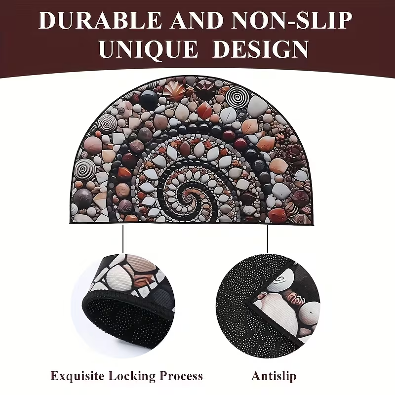 BNIB-2D flat design,40x60cm, pebble crystal velvet doormat, semi-circular home decorative floor mat ,-$5