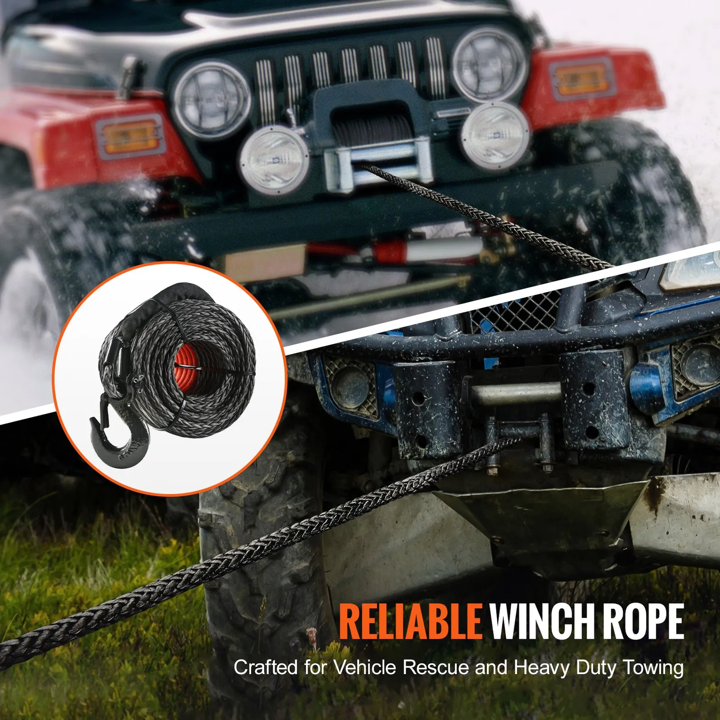 VEVOR Synthetic Winch Rope, 1/4 Inch x 50 Feet 10,000 lbs Synthetic Winch Line Cable Rope with Protective,-$25