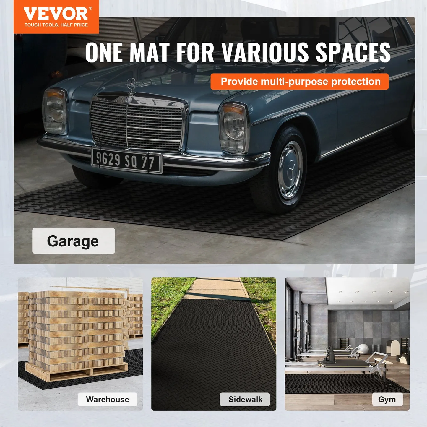 VEVOR Diamond-Plate Rubber Flooring Roll, 3 mm x 4 ft x 8 ft Garage Floor Mat, SBR Rubber Garage Flooring Roll
