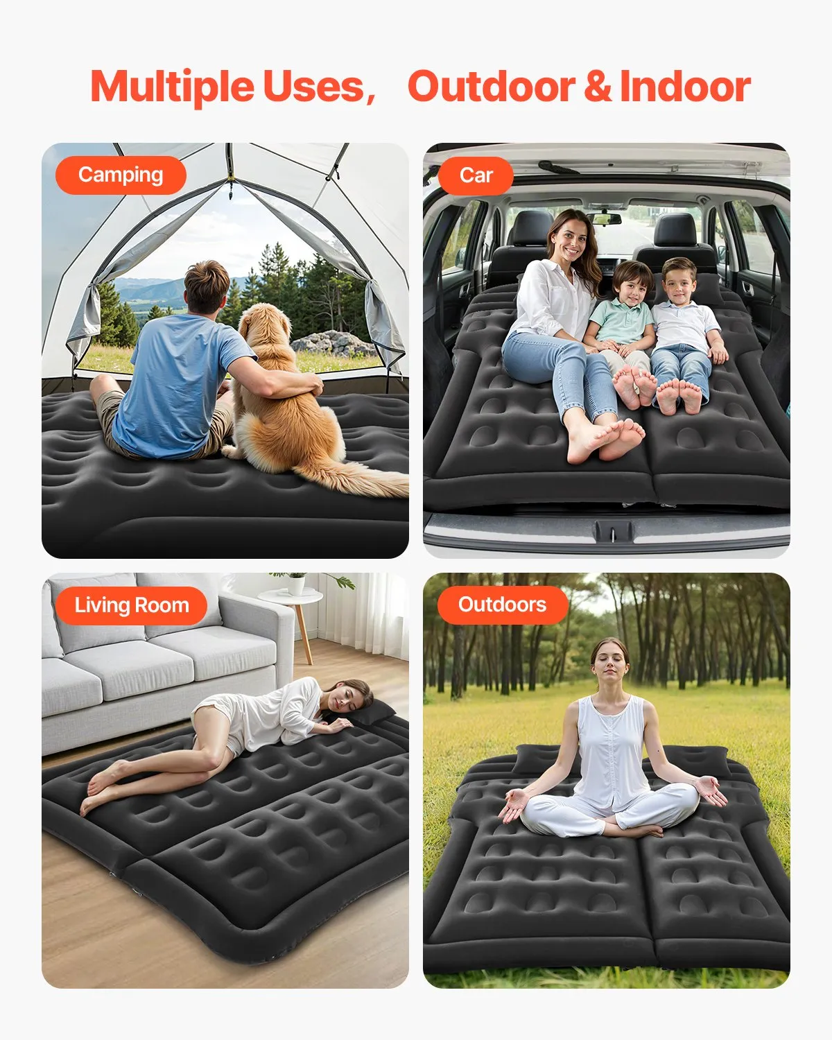 VEVOR Car Air Mattress, Inflatable Car Camping Mattress, Flocking Thickened Travel Beds,-$40