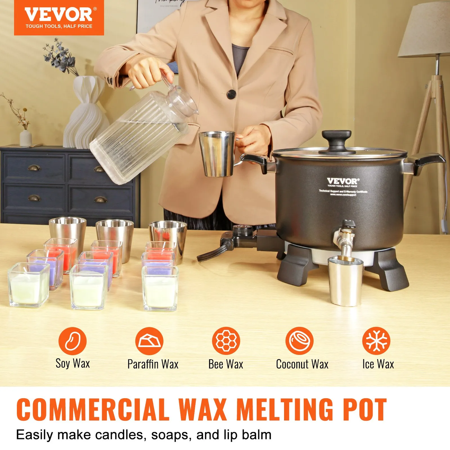 VEVOR 5 L Wax Melter for Candle Making, Large Electric Wax Melting Pot Easy Pour Spout,-$40