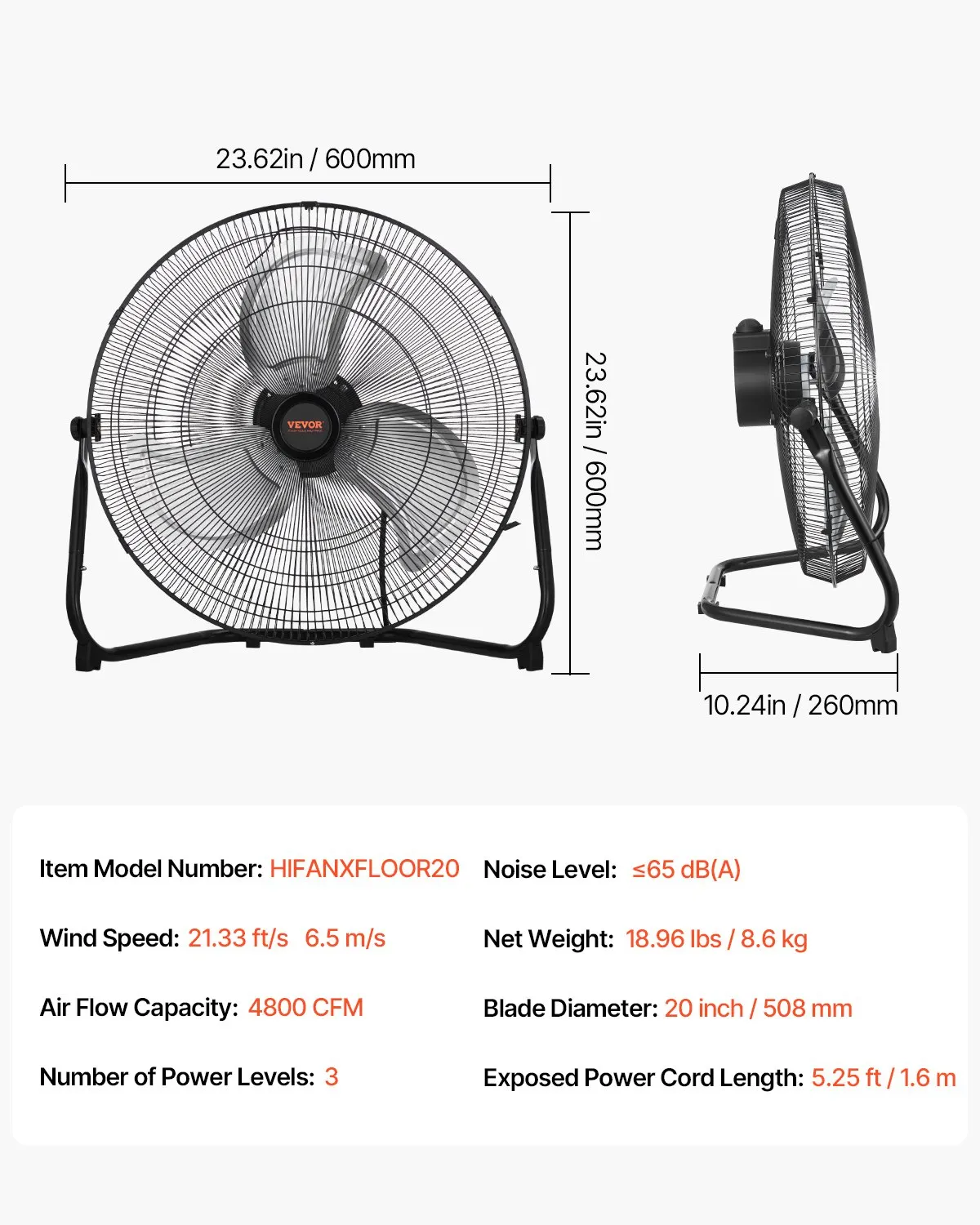 VEVOR 2 PCS Floor Fans, 3 Speeds High Velocity Heavy Duty 20 Inch Industrial Fan, 4800 CFM 360° Adj,-$90