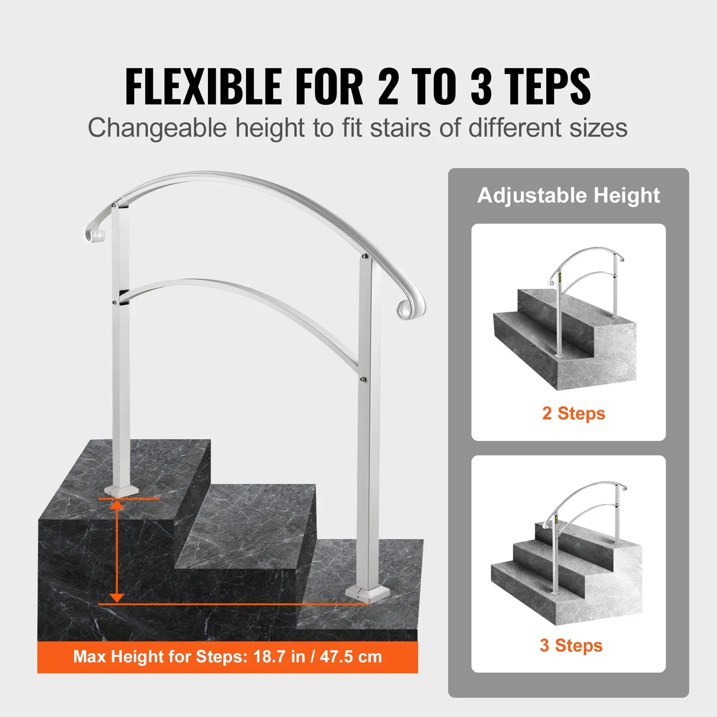 VEVOR Handrails for Outdoor Steps, Fit 1 or 3 Steps Outdoor Stair Railing, White Wrought Iron Handrail,-$60