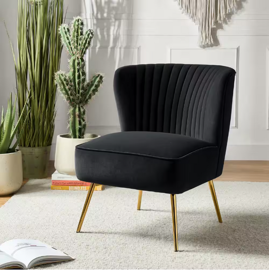 BNIB-Monica Modern Black Velvet Comfy Living Room Side Chair with Golden Metal Legs(black)-$150