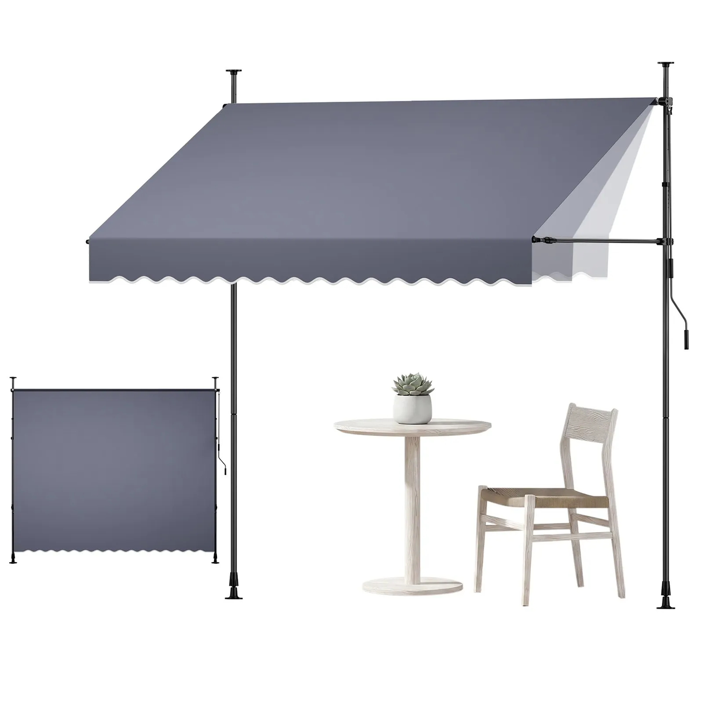 VEVOR Manual Retractable Awning, 118" Outdoor Retractable Patio Awning Sunshade Shelter,-$70