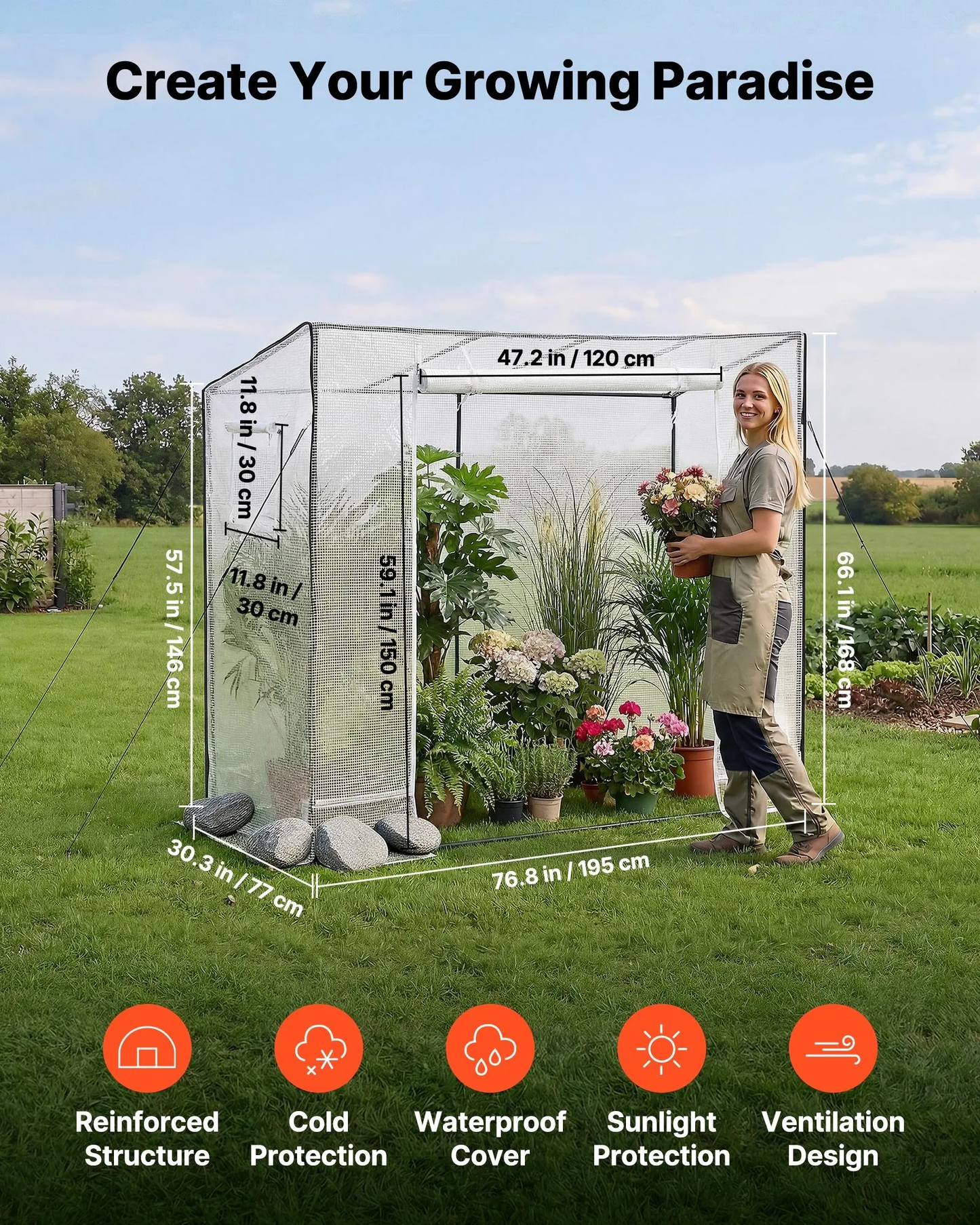 VEVOR Walk-in Greenhouse, 76.8" x 30.3" x 66.1" Greenhouse for Outdoors with Windows, PE Cover,-$35