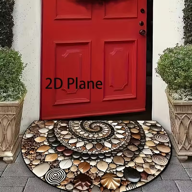 BNIB-2D flat design,60x90cm, pebble crystal velvet doormat, semi-circular home decorative floor mat ,-$5
