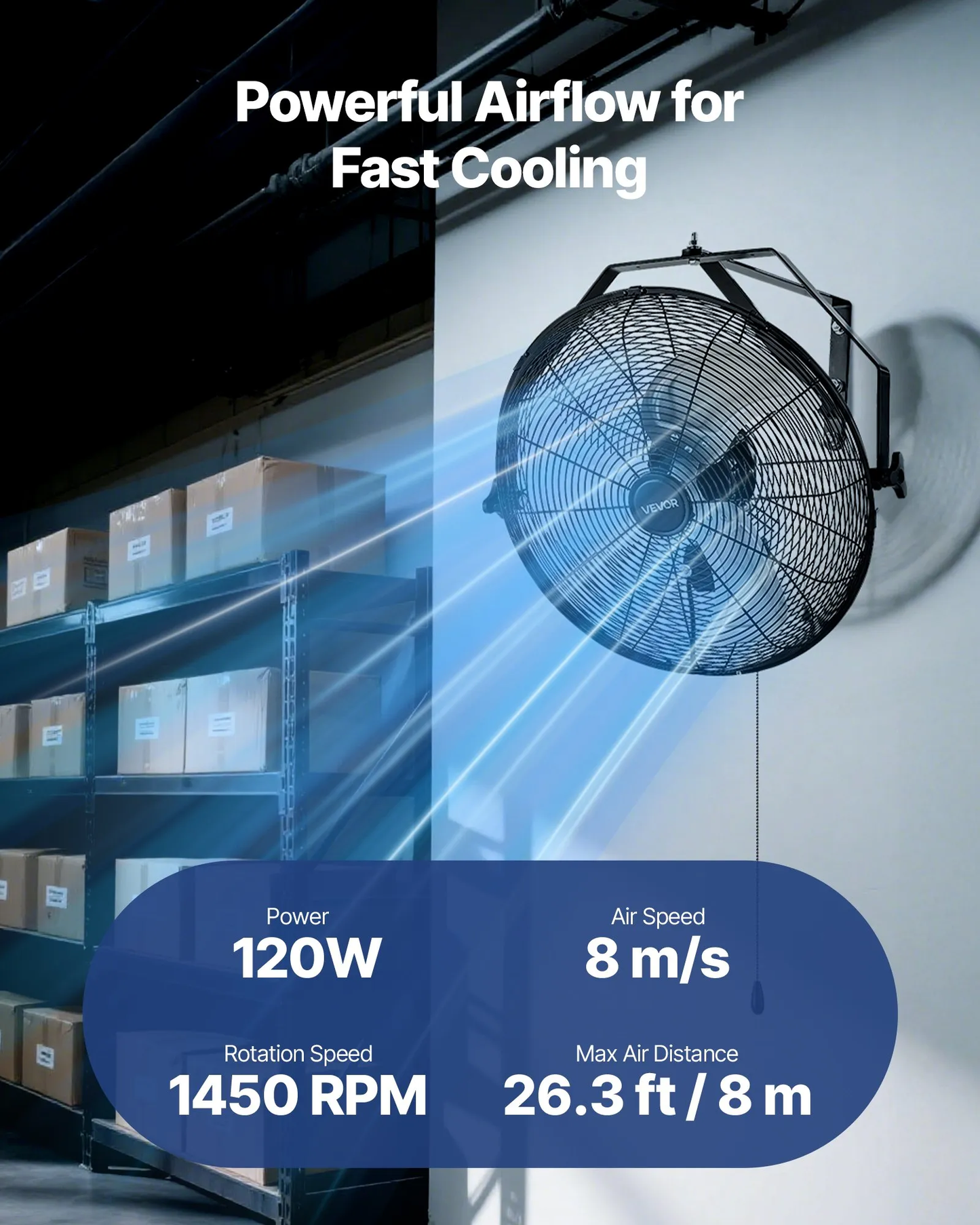 VEVOR 18 Inch Industrial Wall Mount Fan, High Velocity 4000 CFM Indoor Fan with 3 Speeds,-$65