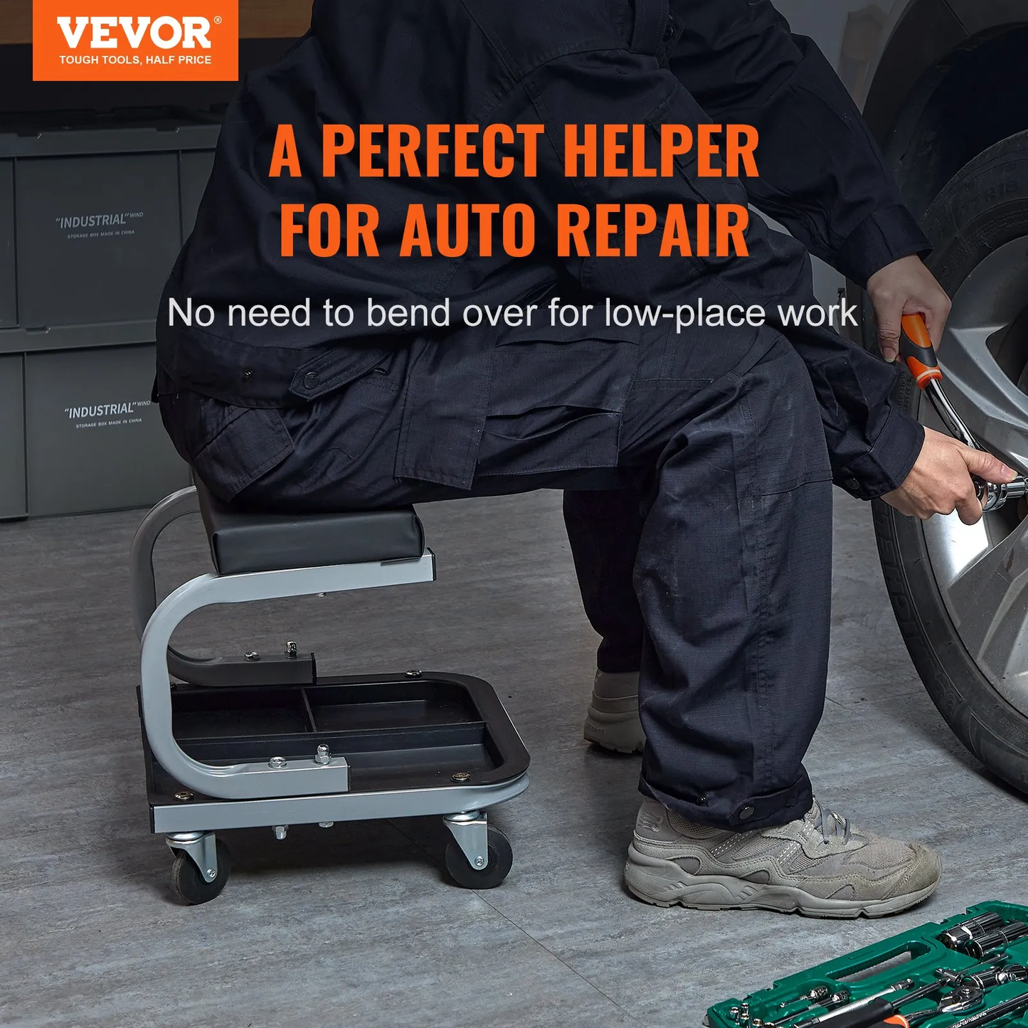 VEVOR Rolling Creeper Garage/Shop Seat, 250 LBS Capacity Padded Rolling Workshop Stool,-$25