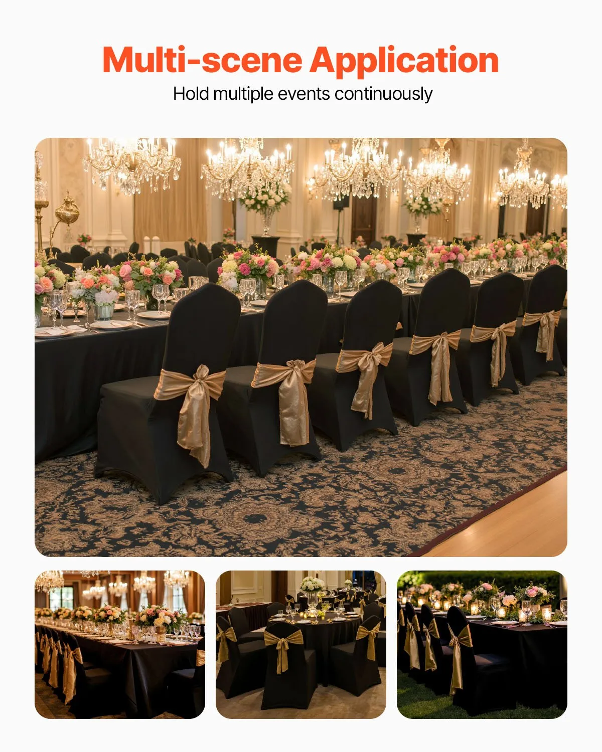 VEVOR Stretch Spandex Folding Chair Covers, Universal Fitted Arched Front Cover,(50PCS Black),-$60