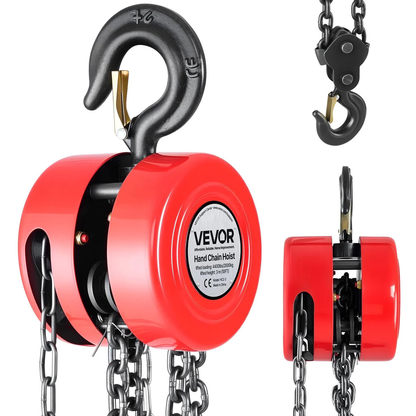 VEVOR Hand Chain Hoist, 2 Ton 4400 lbs Capacity, Manual Chain Block with Upgrade G70 Galvanized Chain,-$40