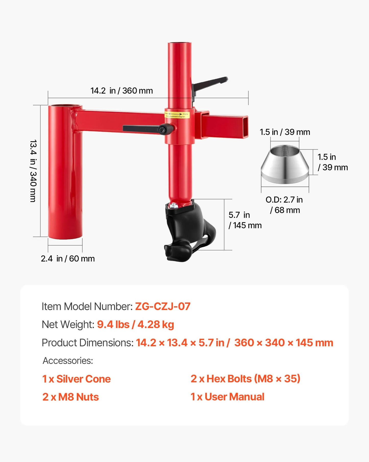 VEVOR Manual Tire Changer Duck Head Kit with Silver Cone, Fit for 16"-21" Wheels,  for Most Cars, SUVs,-$35