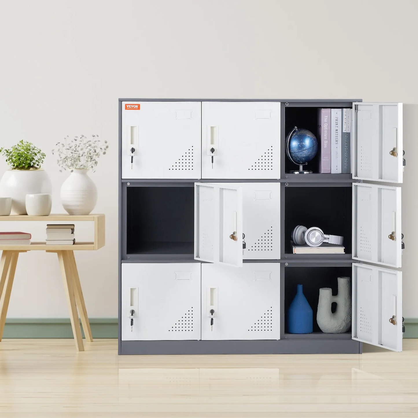 VEVOR Metal Locker for Employees, 9 Doors Storage Cabinet with Card Slot, Gray Steel Employee Lockers,-$160