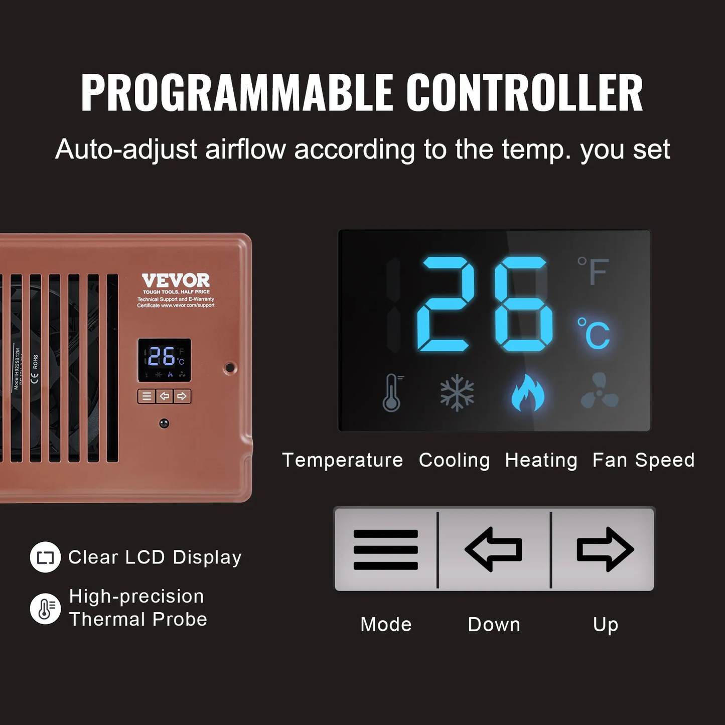 VEVOR Register Booster Fan, Quiet Vent Booster Fan Fits 4” x 10” Register Holes, with Remote Control,-$35