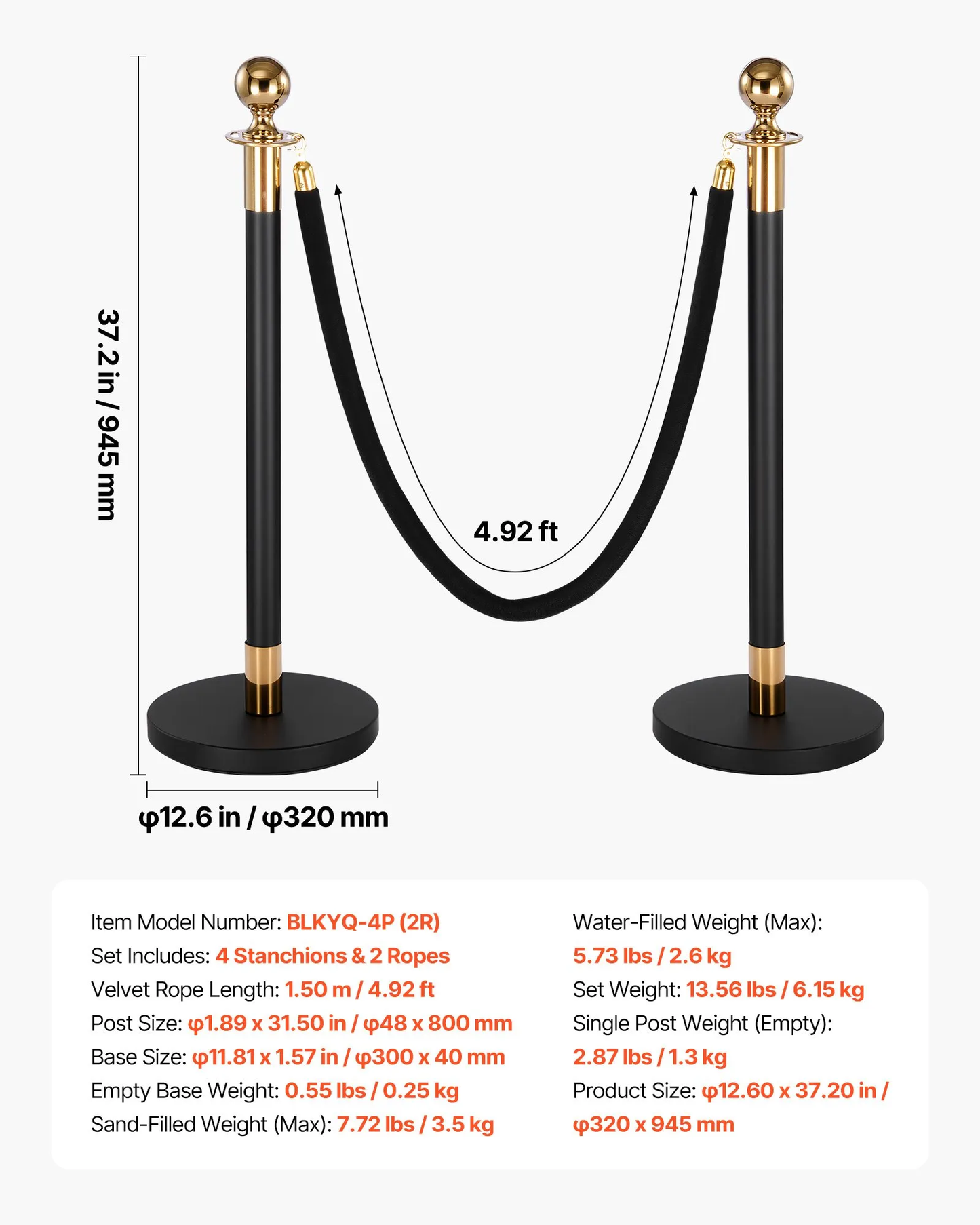 VEVOR Stanchion Posts, 4-Pack Crowd Control Barriers with 2 Black Velvet Ropes, -$60