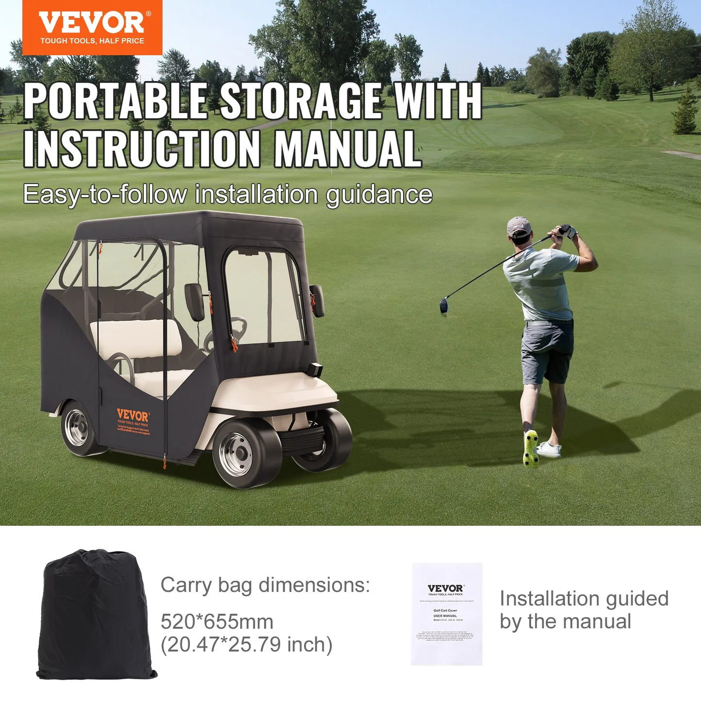 VEVOR Golf Cart Enclosure, Polyester Driving Enclosure, Club Car Covers Suitable for 2-Seater Golf Carts,-$65