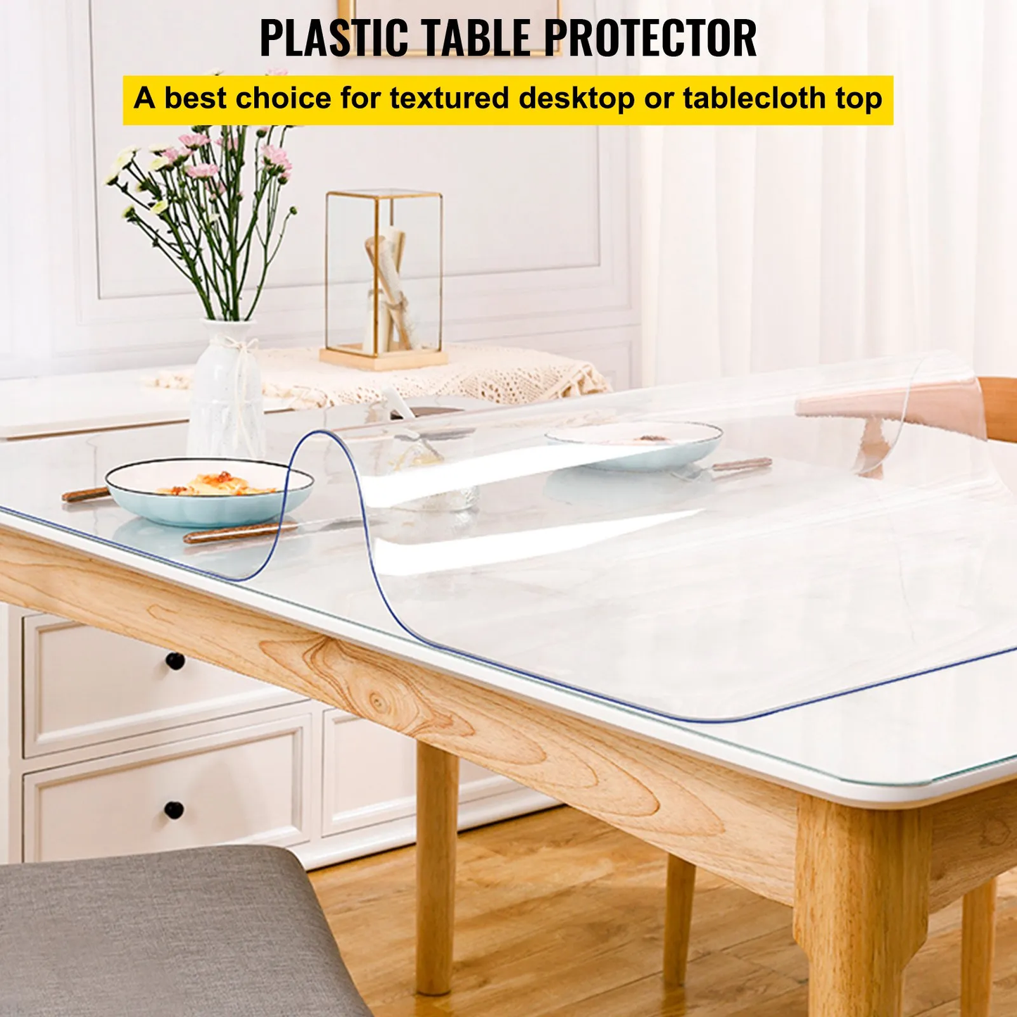 VEVOR Plastic Table Cover 42 x 72 Inch, 1.5 mm Thick Clear Table Protector,-$28