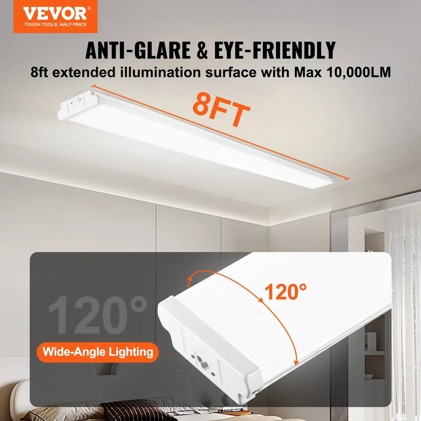 Open Box VEVOR 8FT LED Wraparound Light, 110W 10,000LM, Flush Mount LED Shop Light, 2 Pack 6500K Daylight LED